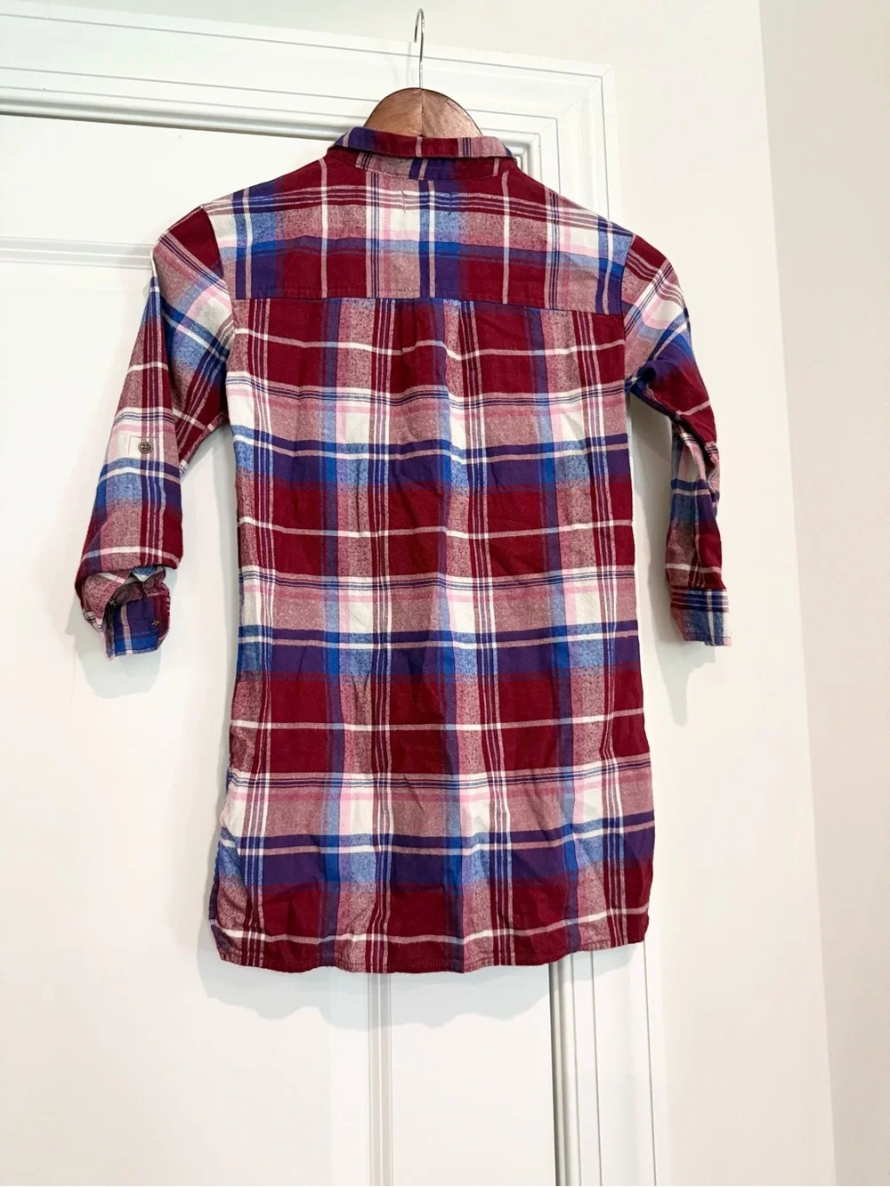NWOT Old Navy Burgundy and Blue Plaid Button-Front Shirt Dress